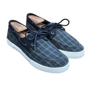 Polo Ralph Lauren Sapphire Blue Plaid Canvas Casual Boat Deck Loafer Men 8.5D